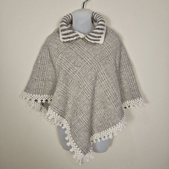 Wool Poncho Cape Fringe Handmade in Mexico Vintage Crochet Hippie Boho Lagenlook - Picture 2 of 14